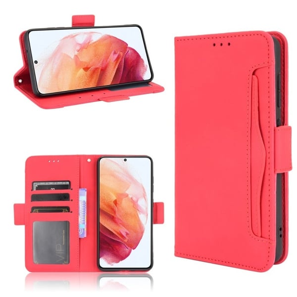 Modern-styled Lær Lommebok Etui til Samsung Galaxy S21 FE - Rød