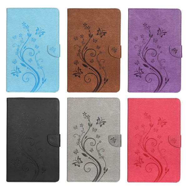 Samsung Galaxy Tab A7 10.4 (2020) Imprint Butterfly Flower Lær Etui - Grå
