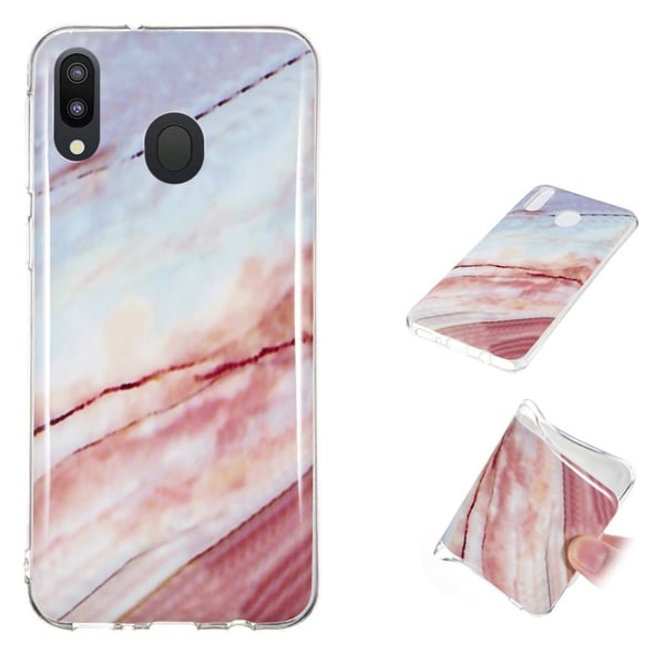 Marble Samsung Galaxy M20 cover - Blå Blomst / Rosa Marmor