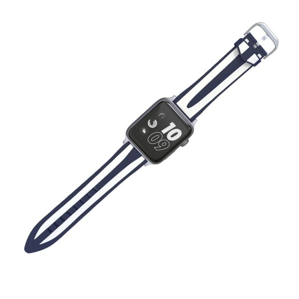 Apple Watch Series 4 40mm dual Striber silikone Urrem - Mørkeblå / Hvid