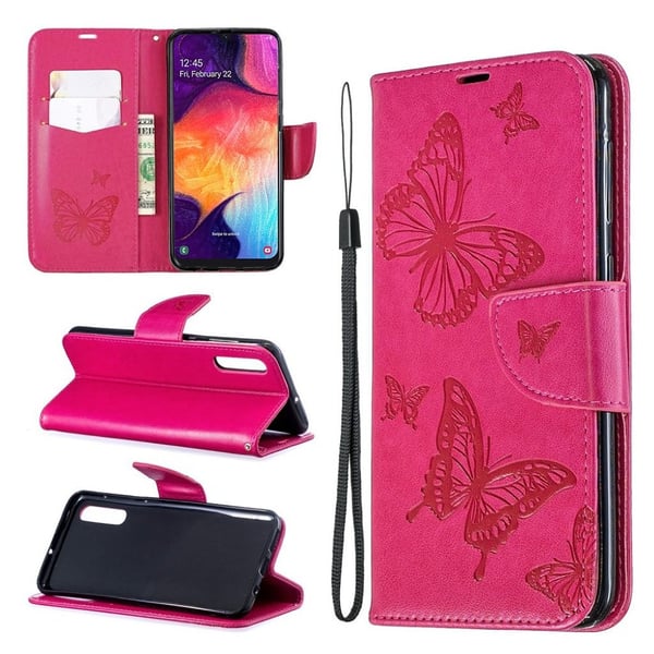 Butterfly Samsung Galaxy A50 etui - Rose Butterfly Samsung Galaxy A50 etui - Rose