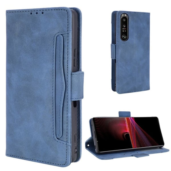 Modern-styled Lær Lommebok Etui til Sony Xperia 1 III - Blå Modern-styled Lær Lommebok Etui til Sony Xperia 1 III - Blå
