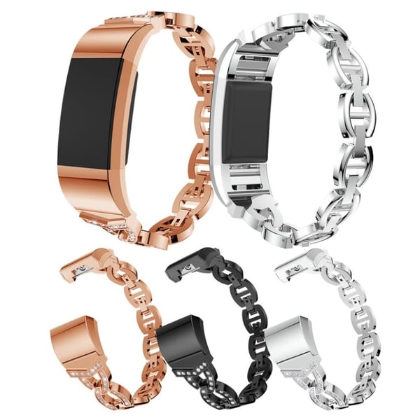 Rhinestone-klokkearmbånd i rustfritt stål til Fitbit Charge 2 - Svart