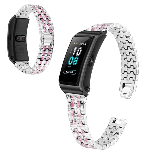 Rhinestone-klokkearmbånd i rustfritt stål til Huawei TalkBand B5 - Sølv / Rose