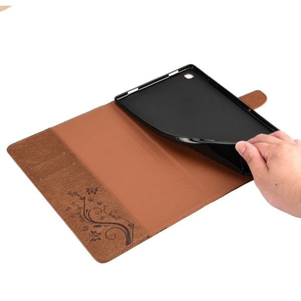 Samsung Galaxy Tab A7 10.4 (2020) Imprint Butterfly Flower Lær Etui - Brun
