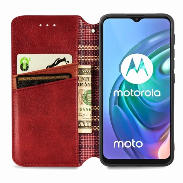 Lær Etui med A Stilfull Rhombus Imprint til Motorola Moto G30 - Rød