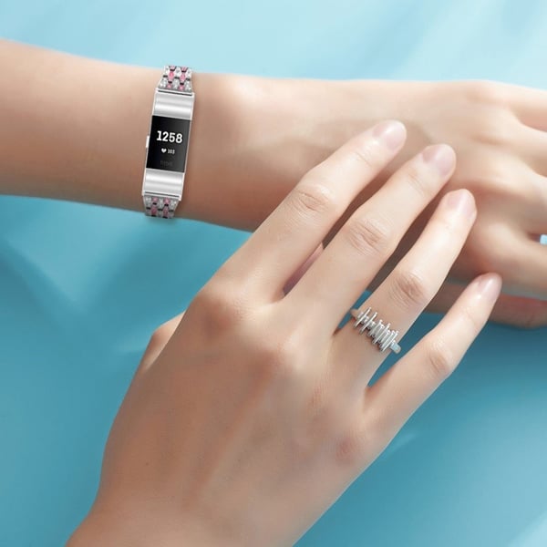 Urarmbånd med rhinestone-dekor til Fitbit Charge 2 - Sølv / Rose