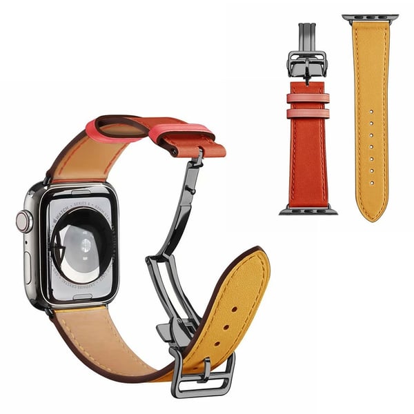 Urarmbånd i ekte lær med svart spenne til Apple Watch Series 6 / 5 40 mm - Sukkinitt / Oransje