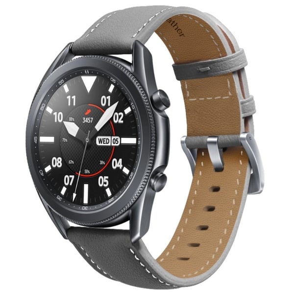 Samsung Galaxy Watch 3 (45 mm) urrem i ekte skinn med fine sømmer - Grå