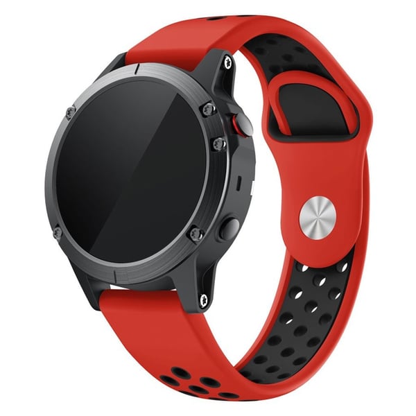 22mm Garmin Forerunner 935 / Quatix 5 / Fenix 5 / Fenix 5 Plus / Approach S60 tofarvet silikone Urrem - Rød / Sort Hole 22mm Garmin Forerunner 935 / Quatix 5 / Fenix 5 / Fenix 5 Plus / Approach S60 tofarvet silikone Urrem - Rød / Sort Hole