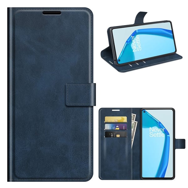 Wallet-style Lær Etui til OnePlus 9R - Blå