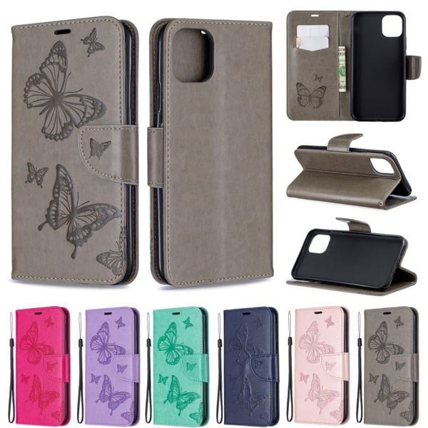 Butterfly läder iPhone 11 Pro Max fodral - Silver/Grå
