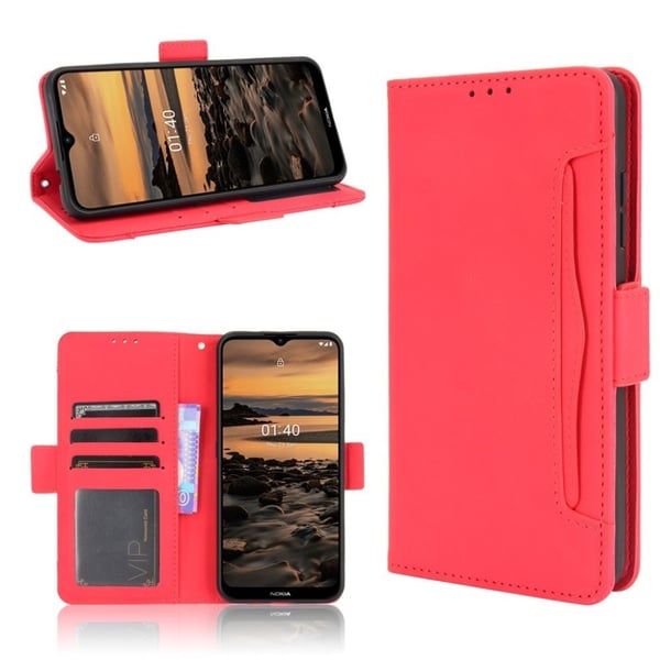 Modern-styled Lær Lommebok Etui til Nokia 1.4 - Rød