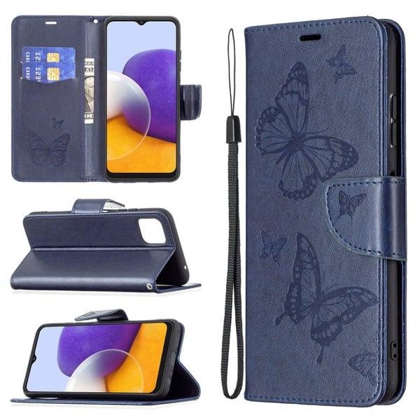 Butterfly Samsung Galaxy A22 5G Flippetui - Mørkeblå