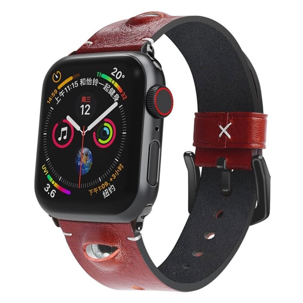 Apple Watch Series 5 / 4 44mm stylish ægte læder rem - rød Apple Watch Series 5 / 4 44mm stylish ægte læder rem - rød