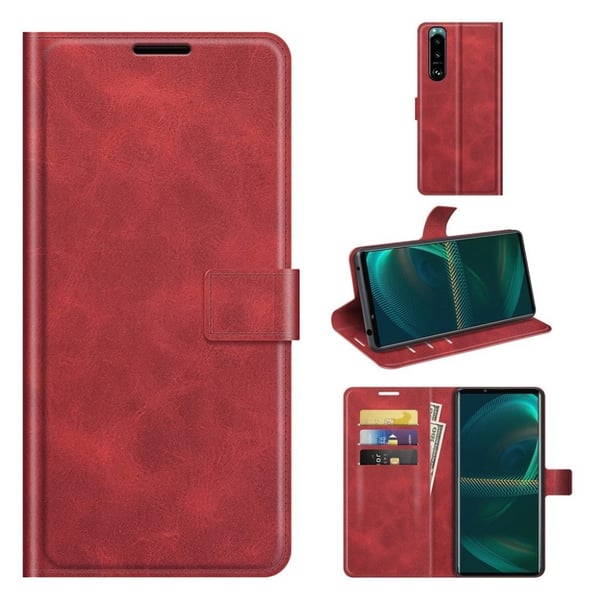 Wallet-style Lær Etui til Sony Xperia 5 III - Rød