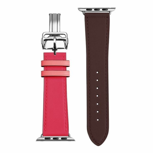 Urarmbånd i ekte lær med sølvspenne til Apple Watch Series 6 / 5 44mm - Vinrød / Rose