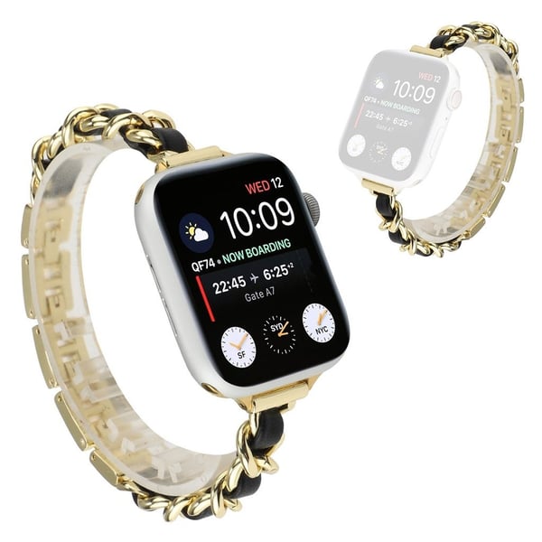 Armbånd i rustfritt stål + lær til Apple Watch Series 6 / 5 40mm - Svart / Gull