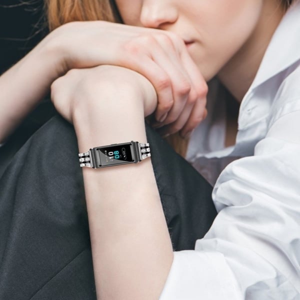 Rhinestone-klokkearmbånd i rustfritt stål til Huawei TalkBand B5 - Sølv / Svart