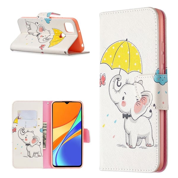 Wonderland Xiaomi Redmi 9C Flippetui - Elefant og Paraply