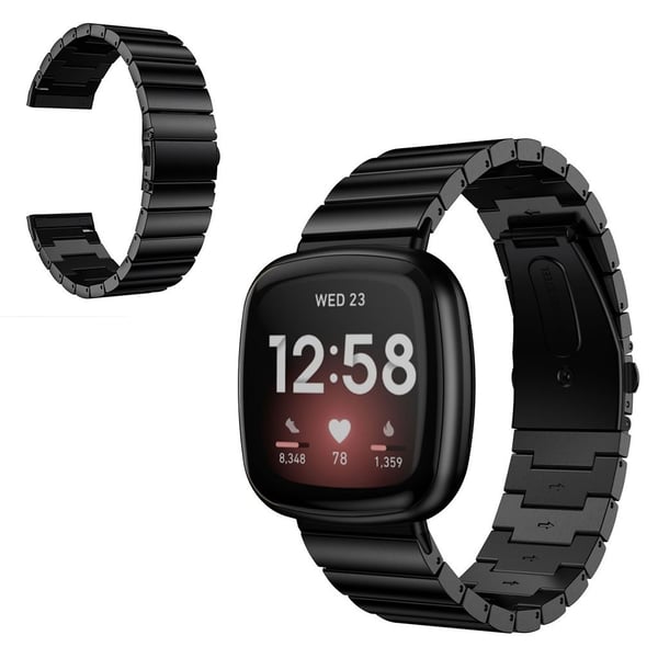 Urarmbånd i rustfritt stål med én rad til Fitbit Versa 3 - Svart