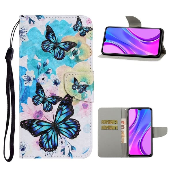 Wonderland Xiaomi Redmi 9C Flippetui - Blå Sommerfugl