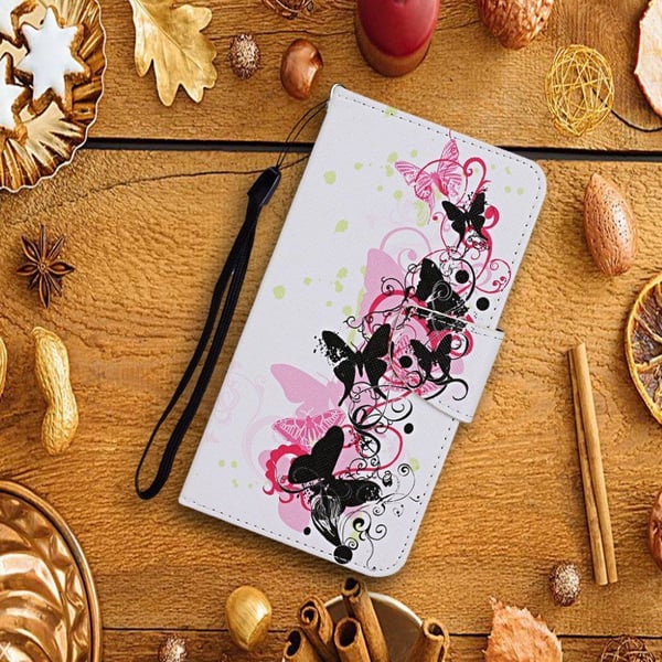 Wonderland Xiaomi Redmi 9C Flippetui - Pink og Svart Sommerfugl