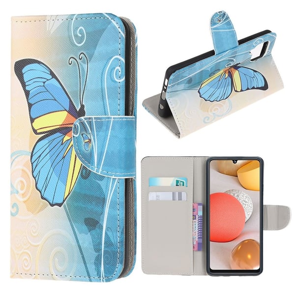 Wonderland Samsung Galaxy A42 5G flip kuoret - Sininen Perhonen