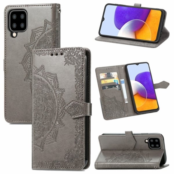 Mandala Samsung Galaxy A22 4G Läppäkotelo - Harmaa