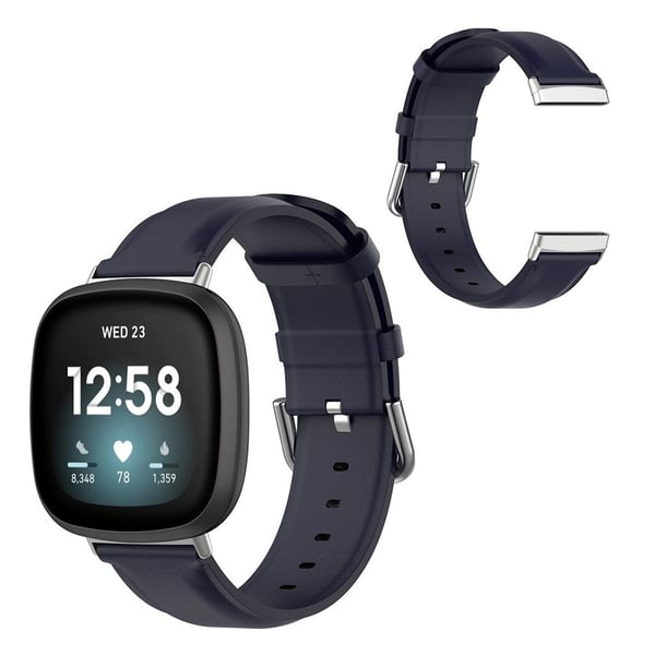 Fitbit Sense / Versa 3 urrem i ekte skinn - Marineblå