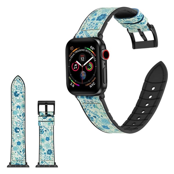 Apple Watch Series 4 44mm holdbar læder rem - cyan mønster Apple Watch Series 4 44mm holdbar læder rem - cyan mønster