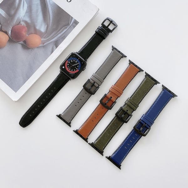 Apple Watch 42mm - 44mm silikon + lærklokkerem - Grå