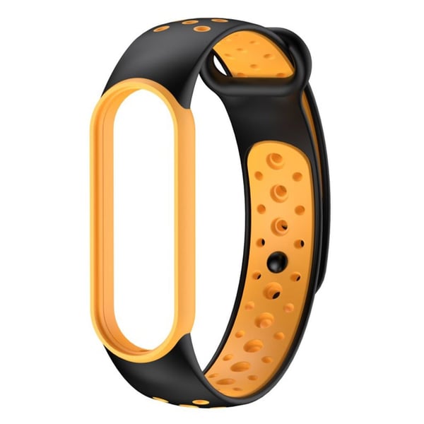 Xiaomi Mi Band 5 bi-farve silikone rem - sort / gul Xiaomi Mi Band 5 bi-farve silikone rem - sort / gul