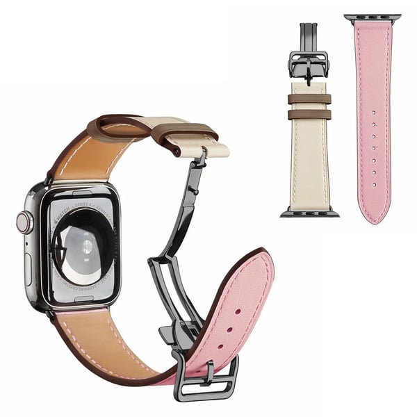 ægte læder sort spænde rem til Apple Watch Series 6 / 5 40mm - pink / hvid ægte læder sort spænde rem til Apple Watch Series 6 / 5 40mm - pink / hvid