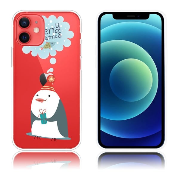 Glædelig jul Tema Mønster Udskrivning Fleksibelt Blødt Cover iPhone 12 mini 5,4 tommer - Pingvin Vil Have Fisk