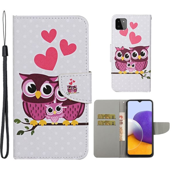 Wonderland Samsung Galaxy A22 5G Flippetui - Ugle og Hjerte