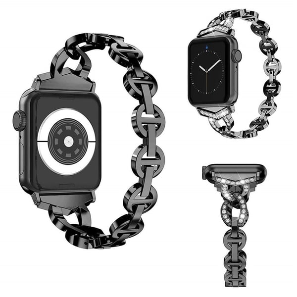 Apple Watch Series 5 44mm 8-Form Skinnende Rhinestone Klokkereim - Svart Apple Watch Series 5 44mm 8-Form Skinnende Rhinestone Klokkereim - Svart