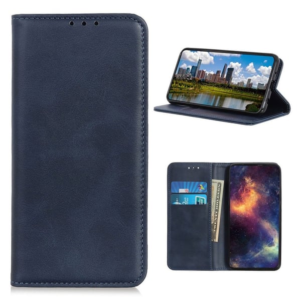 Flip Etui med Pung i Ekte Lær til Nokia 3.4 - Blå