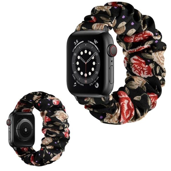 Apple Watch Series 6 / 5 40 mm elastisk klokkerem i hårbåndstil - Svart Kontakt / Liten Rose / Størrelse: L