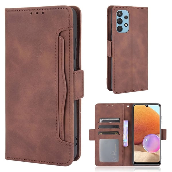 Modern-styled Læder Pung Etui til Samsung Galaxy A32 - Brun