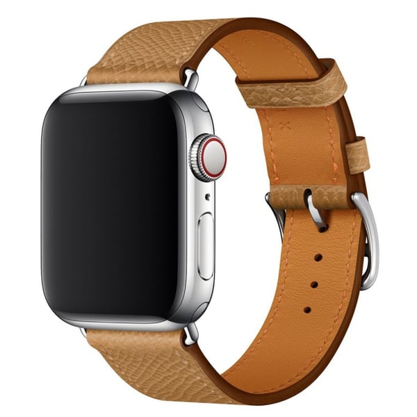 Apple Watch Series 5 44mm Kryss Tekstur Ekte Skinn Klokke Armbånd - Lys Brun