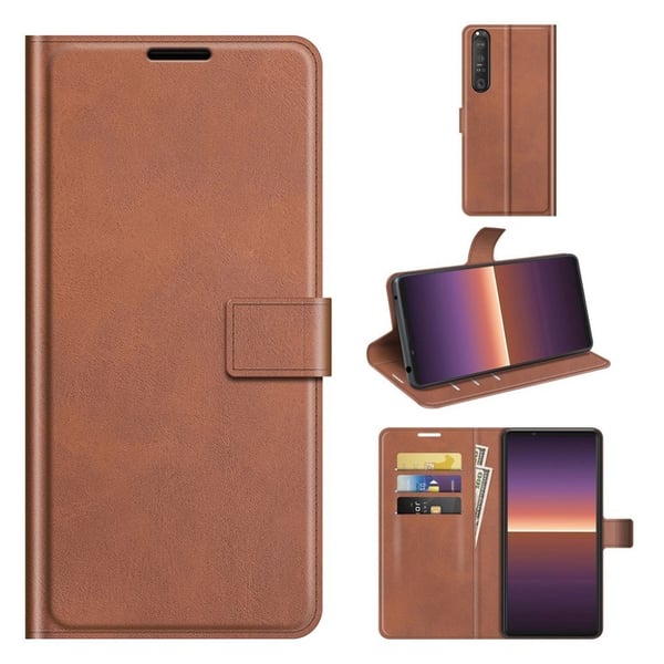 Wallet-style Lær Etui til Sony Xperia 1 III - Brun