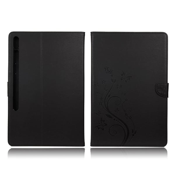 Samsung Galaxy Tab S7 Plus sommerfugle aftryk læder etui - sort