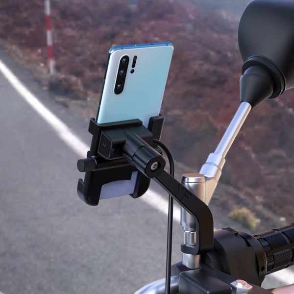 Universal WUPP 360 graders bakåtsiktsfäste för cykeltelefon + QC 3.0-laddare - Svart