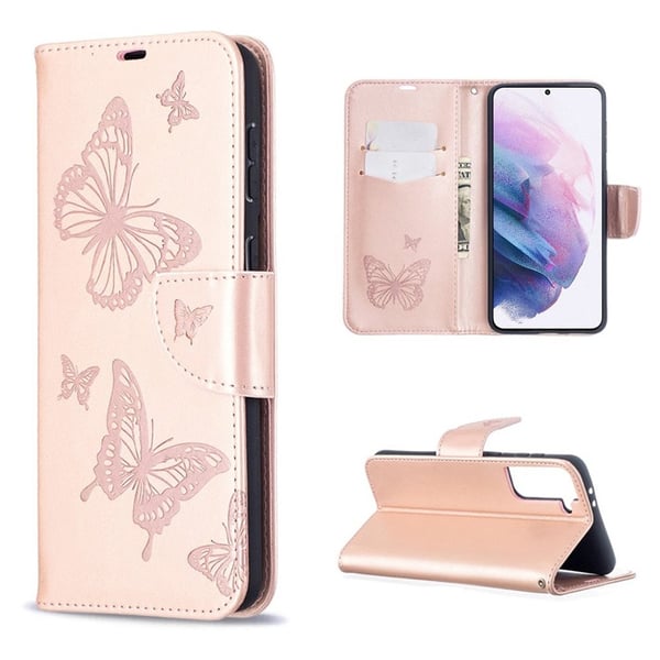 Butterfly läder Samsung Galaxy S21 Plus 5G fodral - Guld Butterfly läder Samsung Galaxy S21 Plus 5G fodral - Guld