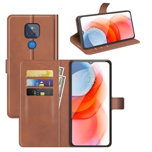 Wallet-style Lær Etui til Motorola Moto G Play (2021) - Lysebrun