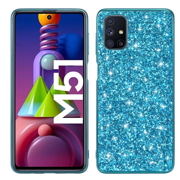 Glitter Samsung Galaxy M51 Etui - Blå