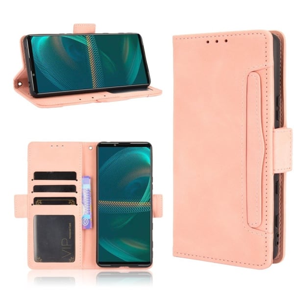 Modern-styled Lær Lommebok Etui til Sony Xperia 5 III - Rosa