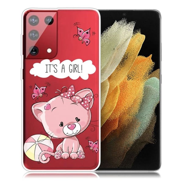 Deco Samsung Galaxy S21 Ultra Etui - Rosa Katt