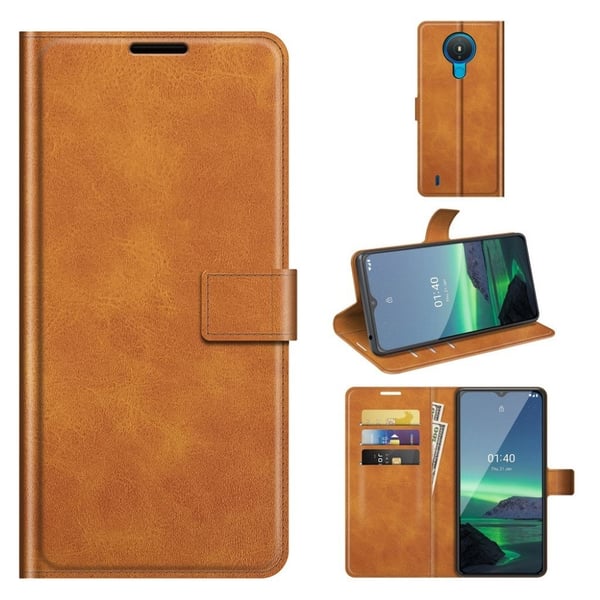 Wallet-style Lær Etui til Nokia 1.4 - Oransje